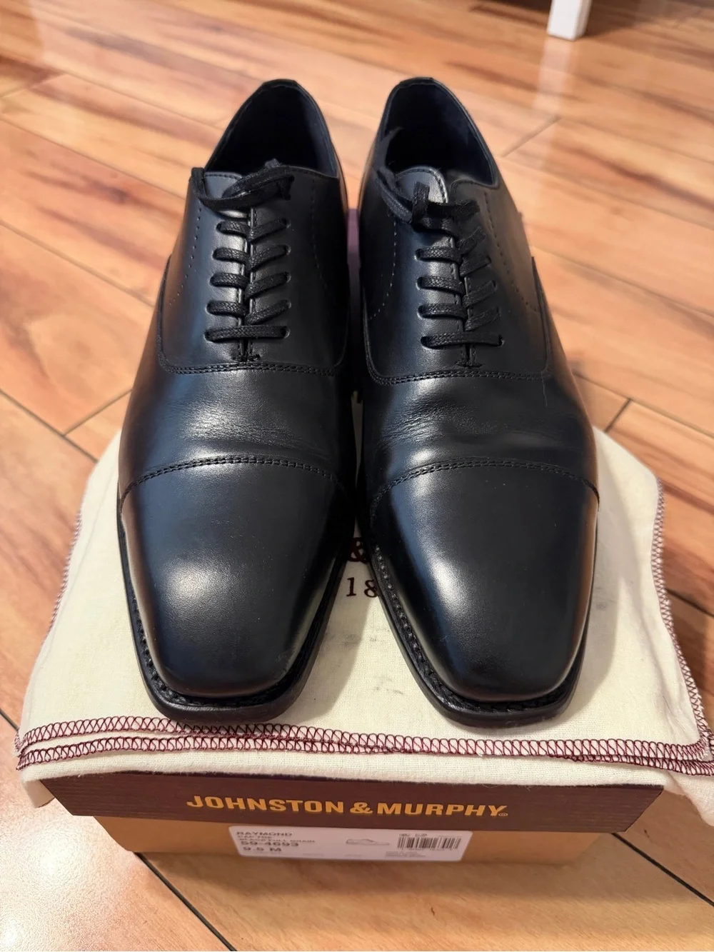 Johnston & Murphy Raymond Cap Toe Black Full Grain Leather Dress Shoes USM 9.5